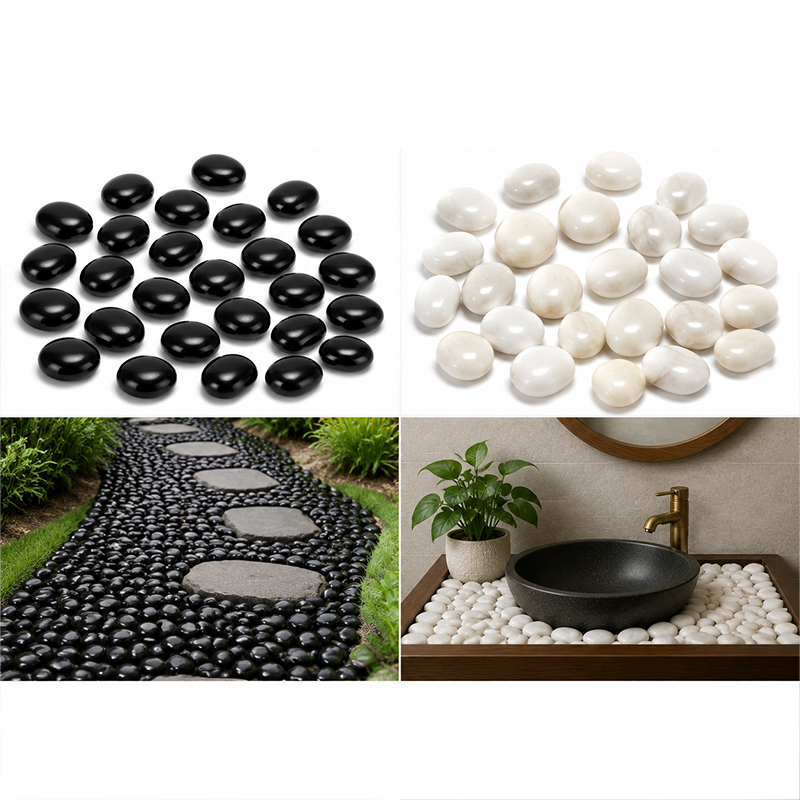 Aquarium Decoration Rock - Бело-черные полированные речные камни 200-400 г,